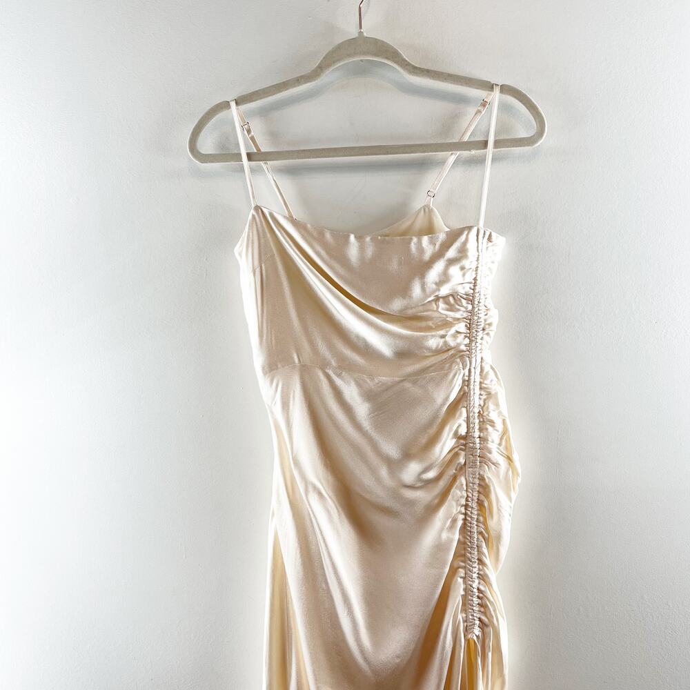Shona Joy La Lune Ruched Side Slit Maxi Formal Slip l Dress Gown Cream 4 - Picture 6 of 12